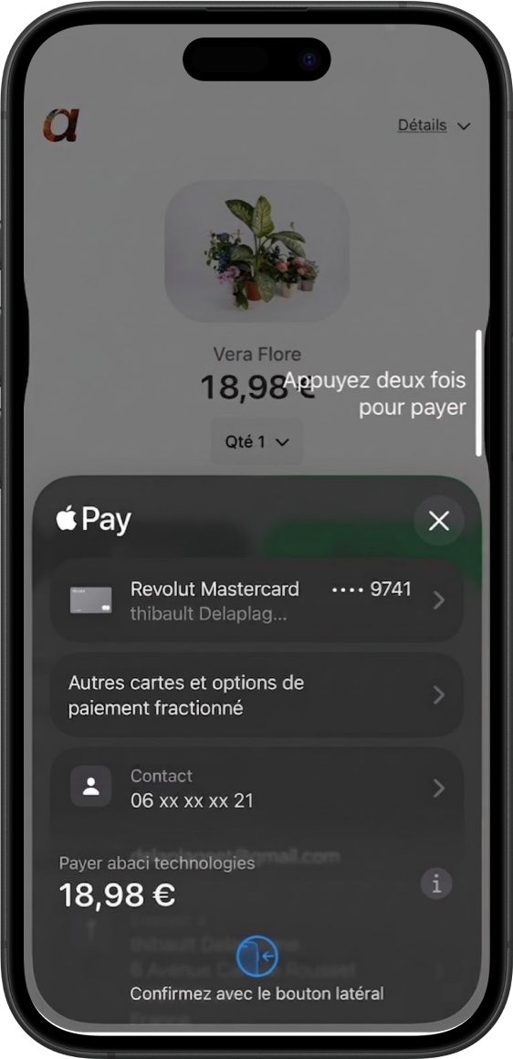 Aperçu d’un paiement Apple Pay sur mobile